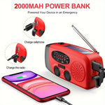 Emergency Radio AM/FM Solar Hand Crank USB Charging Generator 2000mAh Power Bank Flashlight