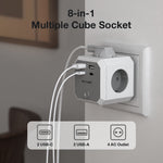 LinkMejor BW-EC2 8-in-1 Wall Cube Socket EU Plug Power Outlet Extender 4000W with Switch 4 AC Outlets / 2 USB-A / 2 USB-C for Home Bedroom Travel