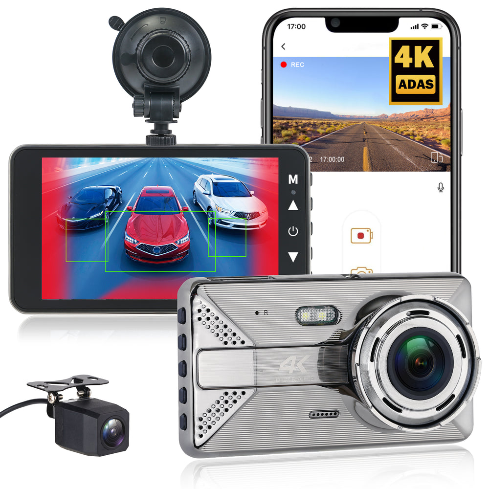 X20 4K Dual Dash Cam 4inch Touchscreen Car Camera with WiFi App 170° Wide Angle ADAS BSD Night Vision 24H Parking Monitor G-Sensor