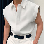 INCERUN Men Shirts Solid Color Sleeveless Shirt Casual Daily Lapel Streetwear Shirt Mens Clothing Summer Male Shirts