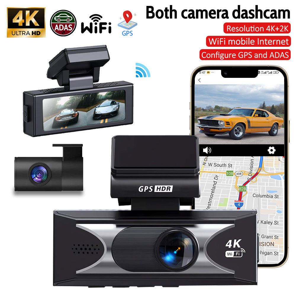 LinkMejor 4K Dash Cam Dual Lens 3840x2160P AI Driver Assistance ADAS GPS WiFi Wide Angle Night Vision Car DVR Camera