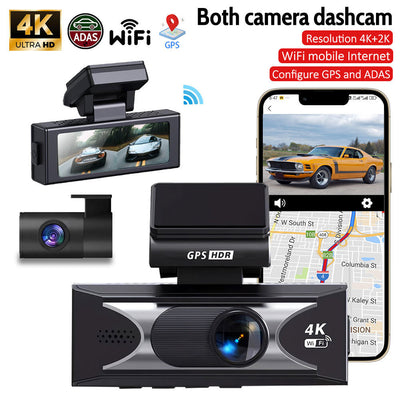 LinkMejor 4K Dash Cam Dual Lens 3840x2160P AI Driver Assistance ADAS GPS WiFi Wide Angle Night Vision Car DVR Camera