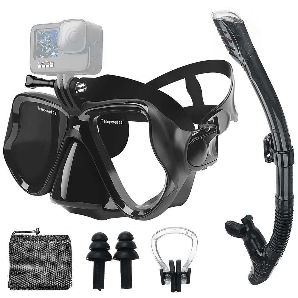 Snorkeling Gear For Adults 3 in 1 Adult Snorkel Set with Camera Mount &Earplugs 100% Dry Top Anti-Fog No Leak Professional Snorkel Mask Women&Men Swimming Scuba Diving