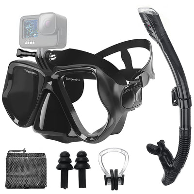 Snorkeling Gear For Adults 3 in 1 Adult Snorkel Set with Camera Mount &Earplugs 100% Dry Top Anti-Fog No Leak Professional Snorkel Mask Women&Men Swimming Scuba Diving