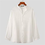 LinkMejor Men Breathable Stand-up Collar Silky Solid Color Shirts