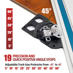 Adjustable Angle Track Saw Square with -45° to 45° Quick Positive Angle Stop 90° Right Angle Guide Rail Protractor Positioning Plate