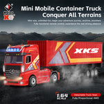 LinkMejor 6408 RTR 1/64 2.4G 4WD RC Car Container Tractor Trailer Truck Three Speed Full Proportional Remote Cruise Control LED Light Simulated Horn Sound Drift Racing Vehicles Models Toys