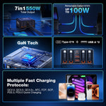 [GaN Tech] LinkMejor® BW-S34 550W 7 Ports USB PD Charger with Retractable Cable 5USB-C+2USB-A QC PD Fast Charging Desktop Charging Station for iPhone 17 16 16 Pro 15 14 13 Pro Max for MacBook Pro for Airpods for Apple Watch