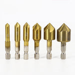 6Pcs HSS 1/4" Hex Shank Chamfer Countersink Chamfer Drill Bit 90 Degree Wood Chamfering Cutter 6mm-19mm Metal Drills