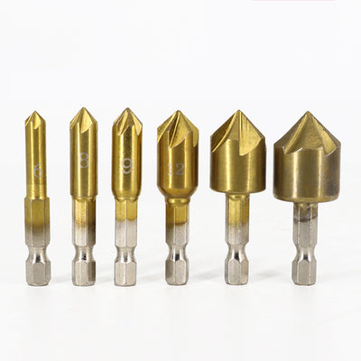 6Pcs HSS 1/4" Hex Shank Chamfer Countersink Chamfer Drill Bit 90 Degree Wood Chamfering Cutter 6mm-19mm Metal Drills
