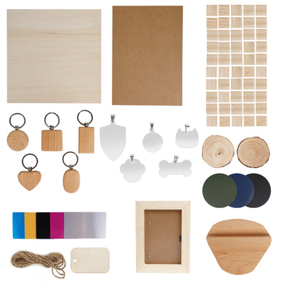 LinkMejor Laser Engraving Materials Pack Wood/Leather/Stainless Stain/Kraft cardboard for Laser Engraving Laser Cutting