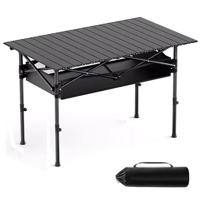 Xmund Folding Camping Table with Net Pockets, Outdoor Portable Egg Roll Table, Lightweight Portable, with Carrying Bag, for Outdoor, Picnic, BBQ, Cooking, Festival, Beach, Home Use