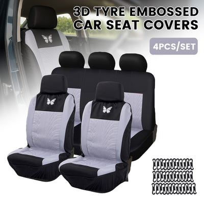 3D Tyre Embossed Car Seat Covers Full Set Airbag Compatible Breathable Fabric Universal Fit for Cars SUVs Sedans Trucks Easy Installation