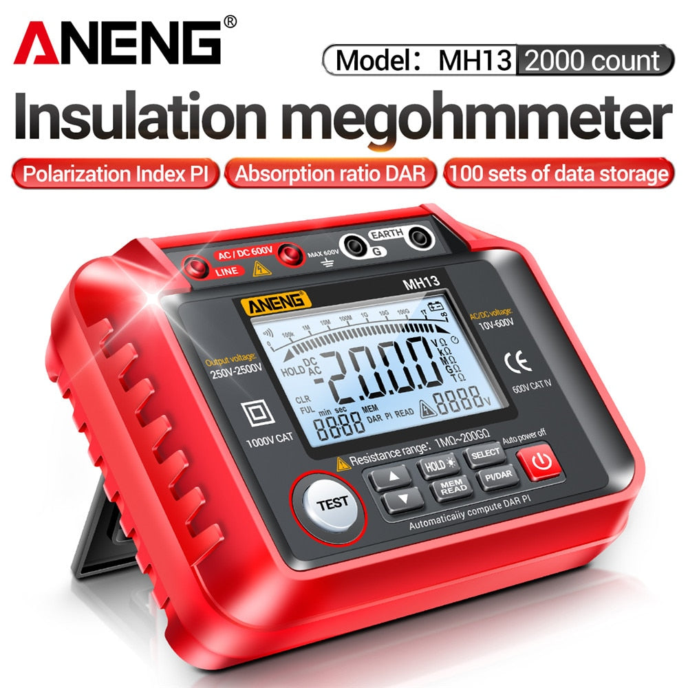 LinkMejor MH13 Megohmmeter Ohm Tester Digital Multimeter Megometro Insulation Earth High Voltage Resistance Meter Tester Tool