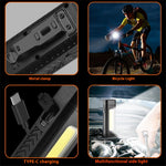 Multi-Functional Strong LED Flashlight With COB Side Light Portable USB Rechargeable Mini Torch Super Bright Cycling Bike Head Light Outdoor Hiking Camping Lamp