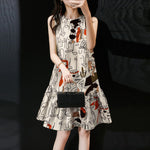 LinkMejor Elegant Style Women's Dresses Sleeveless Round Neck Printed A-Line Mermaid Dress