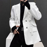 LinkMejor Mens Lace-Up Design Long Sleeve Blazer Fashion Loose Fit Solid Color Casual Suit for Male