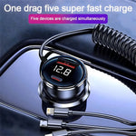 Car Charger 120W Fast Car USB Charger with Built-in Cable Digital Display Car Accessories Power Adapter for iPhone 15 14 13 Pro Max Galaxy S23 S22 Huawei P60