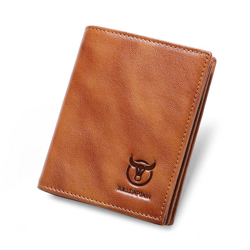 LinkMejor Men's Genuine Leather RFID Wallet Handmade Cowhide Thin Design Large Capacity Short Coin Purse Clip Business Casual Card Bag Gift