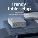 [GaN Tech]LinkMejor WT-F8A 220W 6-Port USB PD Charger 2USB-A+4USB-C PD3.0/2.0 QC4.0+ SCP FCP AFC Apple2.4A Fast Charging Desktop Charging Station EU Plug US Plug for iPhone 16 15Pro 14 13 12 Pro Max for Xiaomi 15pro for Huawei for Samsung Galaxy Z Flip6