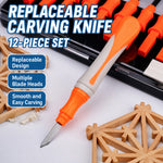 12 Pcs Portable Wood Carving Knife Kit with Whetstone Interchangeable Blades for Paper Cutting Fruit Carving Scrapbook Making Woodworking DIY