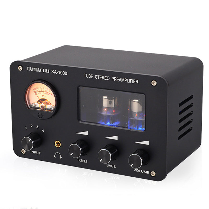 LinkMejor SA-1000 6H3N Tube Preamplifier HiFi 4 Input 2 Output VU Meter Headphone Amplifier Audiophile Sound Quality Aluminum Body Home Theater Audio Amp