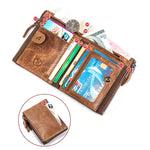 LinkMejor Vintage Men's Wallet Top-grain Cowhide Leather Zipper Card Holder Coin Purse Business Casual Male Money Clip