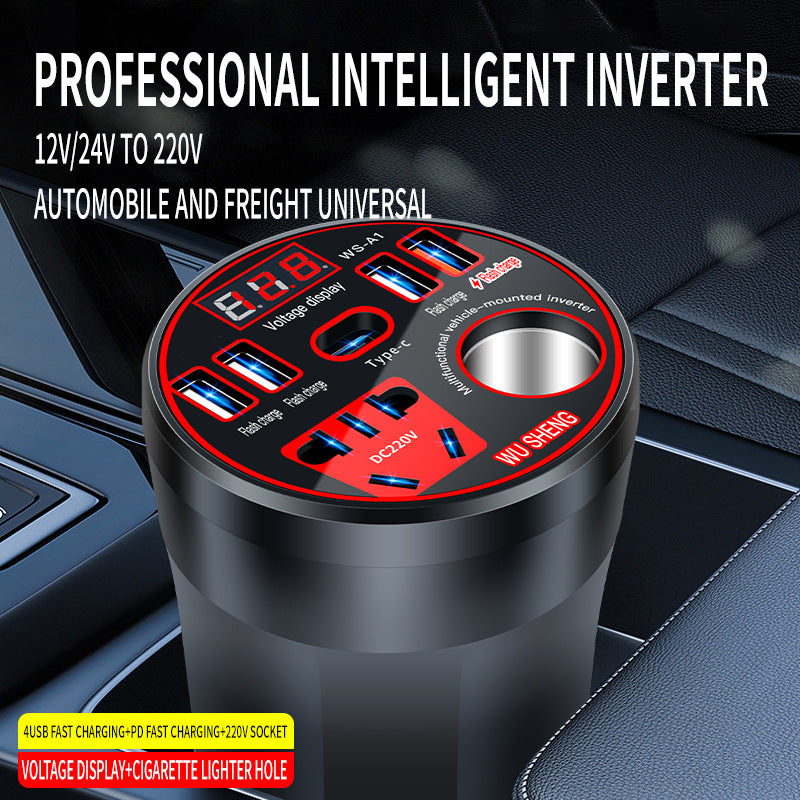 Car Inverter 12V 24V To 220V Power Converter 200W Multi-Function Car Socket Charger Mobile Phone Fast Charging with Digital Display