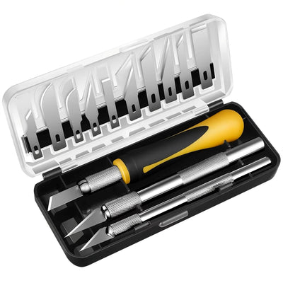 16PCS Craft Knife Set SK5 High Carbon Steel Precision Hobby Knife Art Knife Kit with 13 Blades Replaceable Handles for Carving Cutting Trimming and Crafting Tools Set