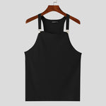 LinkMejor Mens Solid Knit Textured Sleeveless Vest Fashion Solid Color Metal Button Strap Tank Top for Men