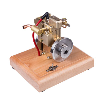 LinkMejor M12B 1.6cc Mini Water-cooled Single Cylinder 4-stroke Gasoline Gad Engine Upgrade ICE Model with Wooden Base Science Discovery Education Desktop Decorations Collection Toys
