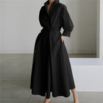 LinkMejor Women Fashion Autumn Sundress Elegant Women Lapel Neck Long Sleeve Solid OL Vestidos Robe Femme Long Shirt Dress Oversized