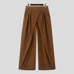 LinkMejor Mens Ruched Crossover Design Pant Fashion Solid Color High Waist Casual Long Trousers for Male