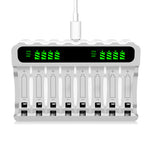 LinkMejor Screen Intelligent Battery Charger 8-Slot Type-C Fast Charge AA /AAA 1.2V NiMH Rechargeable Batteries Efficient Charging Battery Storage Box Smart Display