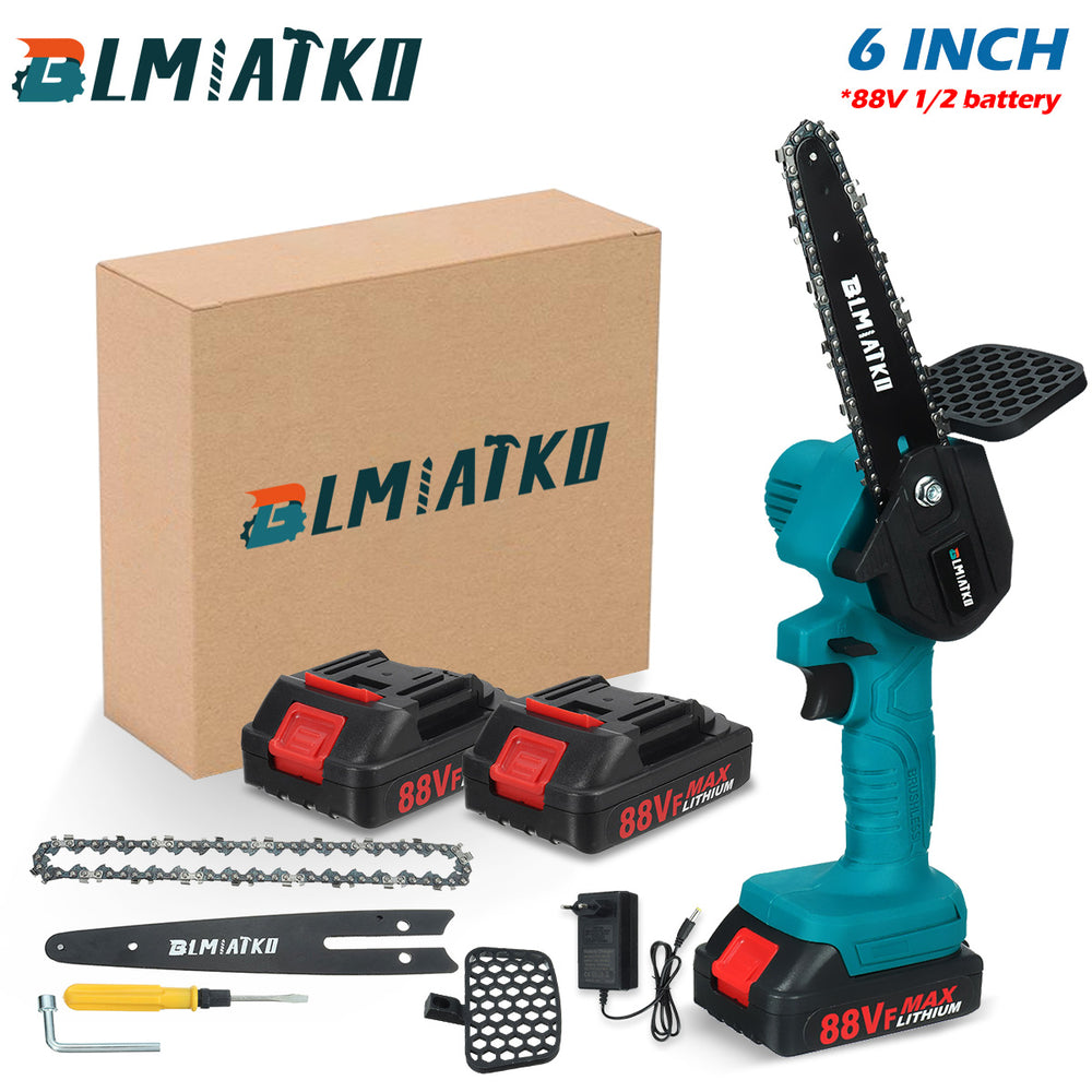 LinkMejor 88VF 6 Inch Cordless Electric Chainsaw 3000W One-hand Handheld Garden Saws Wood Cutter