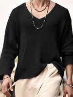Mens Solid Long Sleeve V-neck T-shirt