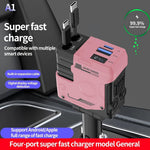 4 in 1 Retractable Car Charger Support 120W USB C Car Charger Adapter with 2 USB Ports Car Phone Charger for Samsung