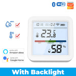 Smart Wifi bluetooth/Zigbe Temperature Humidity Sensor with Backlight Real-Time Monitoring High Accuracy Adjustable Stand Compatible with Tuya Smart Smart Life Amazon Alexa Google Home
