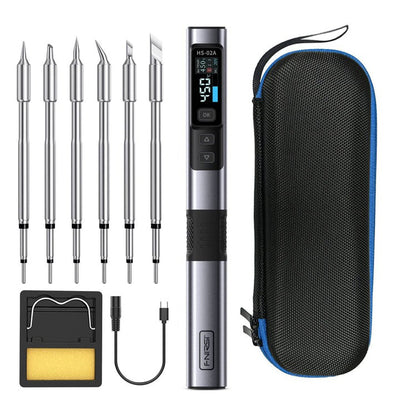 LinkMejor HS-02A Smart Soldering Iron with 6 Tips High-Power 100W Adaptable to Quick Charging PD/QC Protocol Wide Temperature Range 180-842°F Featuring Adaptive Power Efficiency 0.96 IPS HD Color Screen