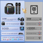 LinkMejor 50W bluetooth Speaker Portable Karaoke Speaker with Dual Microphones 360° HD Stereo Surround Sound RGB Light 8000mAh Battery TWS Pairing Support USB AUX TF Card Playback Wireless KTV Speakers