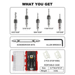 Carbide Tipped Countersink Drill Bits Set Low Friction Depth Stop 1/4" Hex Shank Replaceable HSS Pilot Drill Wood Plastic Woodworking