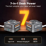 [GaN Tech] WLX-R8C 7-in-1 USB Desktop Charger Station 65W 6-port USB PD Charger with 15W Wireless Charger Pad Fast Desktop Charging Station EU Plug for iPhone 17 17 Pro 16 15 14 Pro Max for Huawei Mate XTs for Oppo for Xiaomi for Apple Watch