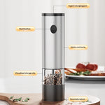 Comfook Electric Pepper Grinder Stainless Steel USB Rechargeable Adjustable Coarseness Ceramic Burr Mill Automatic Salt Mill Kitchen Gadget