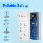 50W 10-Port USB Charger 4USB-A+6USB-C Fast Charging Desktop Charging Station EU Plug US Plug for iPhone 15 14 13 for Samsung Galaxy S24 for Huawei Pura 70 Ultra