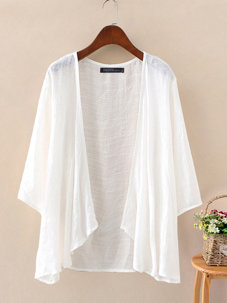 ZANZEA Plus Size Womens Cardigans Solid Color Cape Summer Beach Sunscreen Linen Cardigan