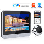 Smart Home Tuya 120° Wide Angle Door Peephole Camera 1080P One Way Intercom Video Eye Motion Detection Wifi Doorbell Camera 5000mAh Battery Work with Alexa&Google
