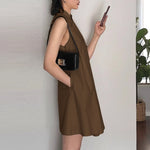 LinkMejor Women Elegant Stand Collar Sundress Sleeveless A-Line Midi Party Prom Dress