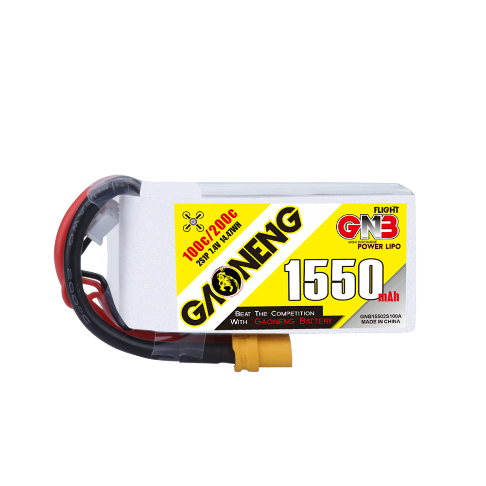 LinkMejor GNB 7.4V 1550mAh 100C 2S LiPo Battery XT60 Plug for RC Drone