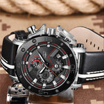 LinkMejor Men's Luxurious Fashion Quartz Watch Calendar Multifunction Waterproof Watch Chronograph Sport Wristwatch