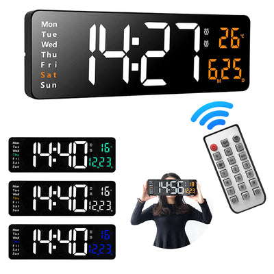 LinkMejor 16 Inch Digital Wall Clock Large LED Display with Remote Control / Automatic Brightness / Indoor Temperature / Date / Week / 12/24H For Home Office Classroom